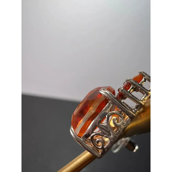 Tangerine quartz and fire opal sterling silver earrings - Picture 6 of 11